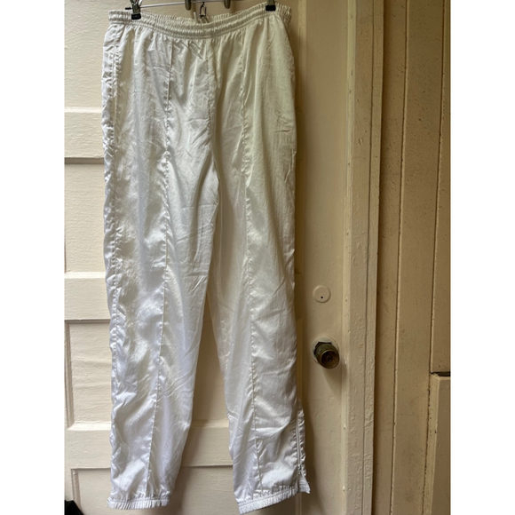 Vintage 80s Head Sportswear White Shiny Satin Jogger track elastic Pants Medium - Picture 1 of 8